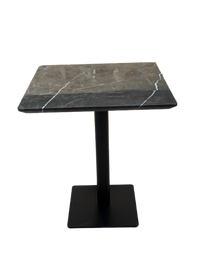 Grey Marble Restaurant Table, Front Angle, Black Base