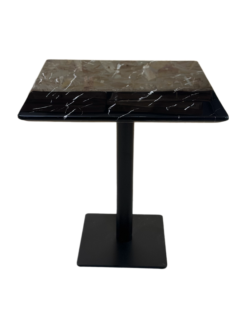 Black Restaurant Marble Table, Front Angle Black Base