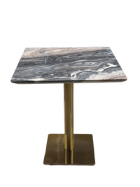 Restaurant Marble Table. Front Angle Gold Base
