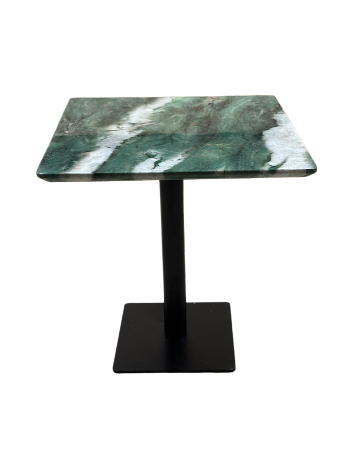 Green Restaurant Marble Table, Straight angle, black base