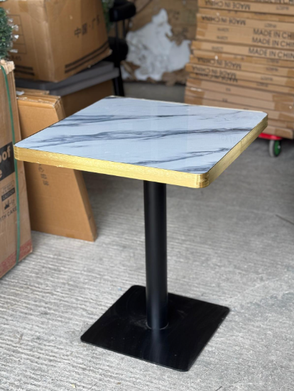 White Blue Waves Marble Table (gold edge)