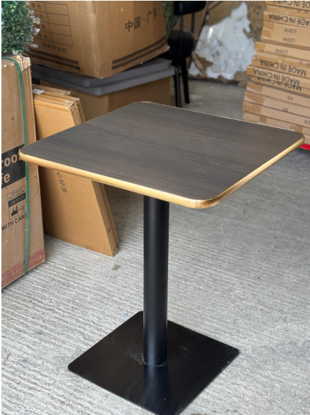 Walnut Thin Effect Marble Table Gold Edge