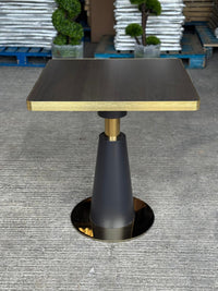 Walnut Effect Restaurant Marble Table Gold