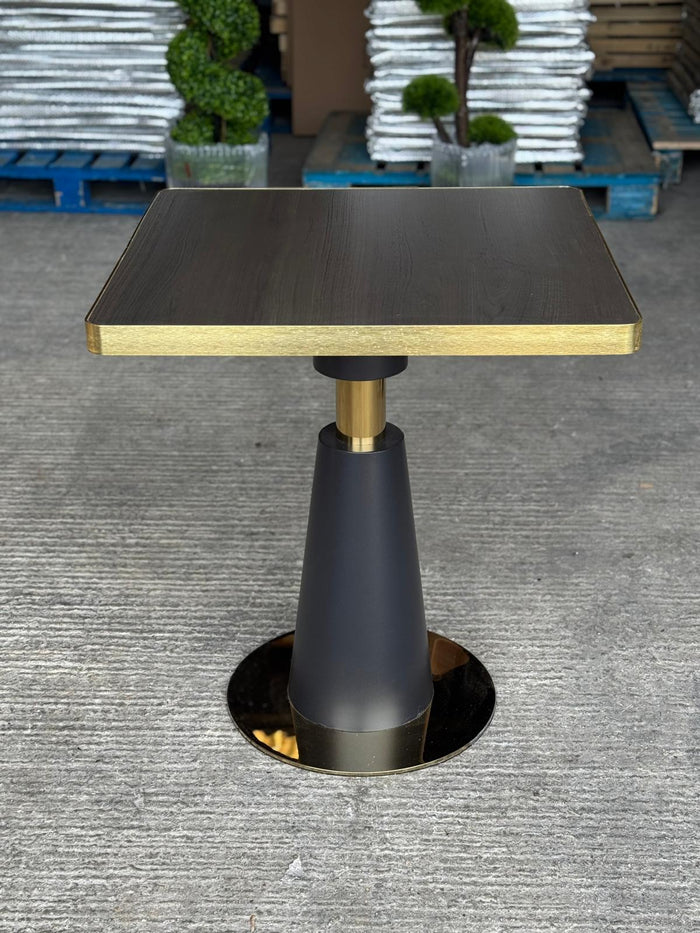 Walnut Effect Restaurant Marble Table Gold