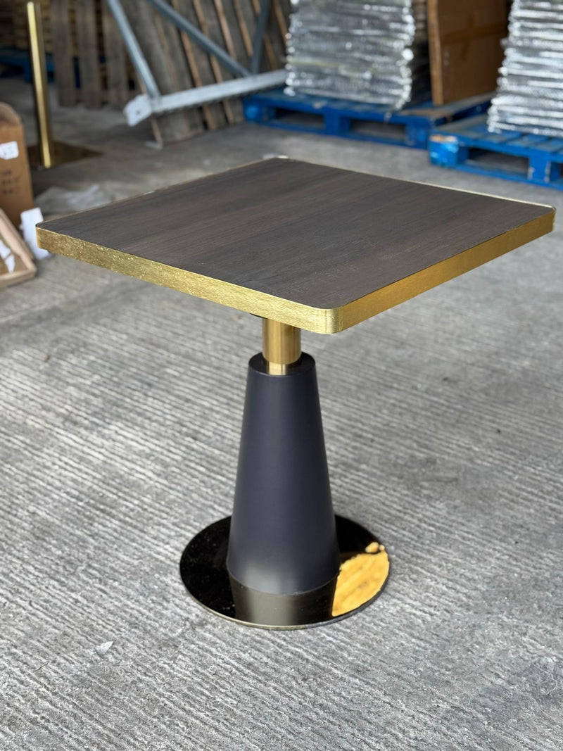 Walnut Effect Restaurant Marble Table Gold