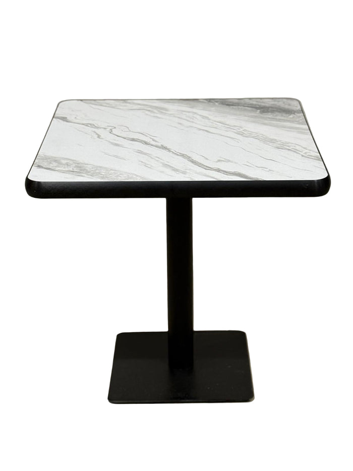 White/Grey Marble Restaurant Table Black Base
