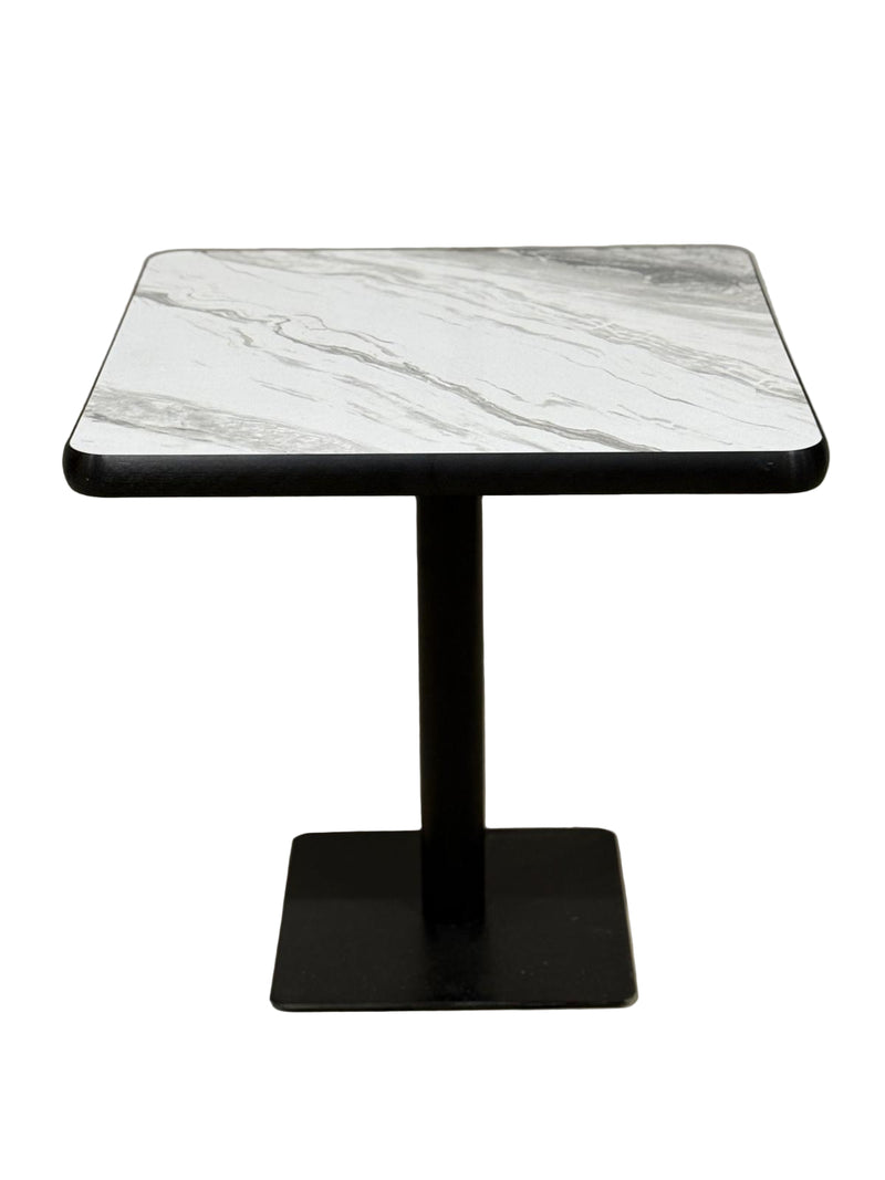 White/Grey Marble Restaurant Table Black Base