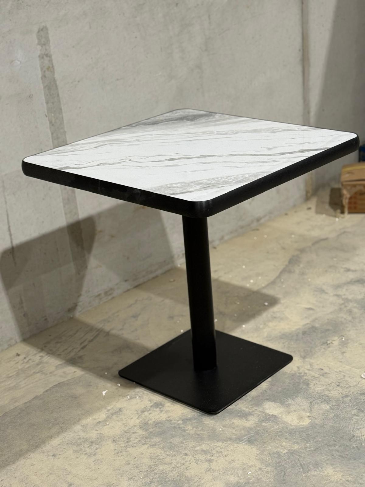 White/Grey Marble Restaurant Table Black Base