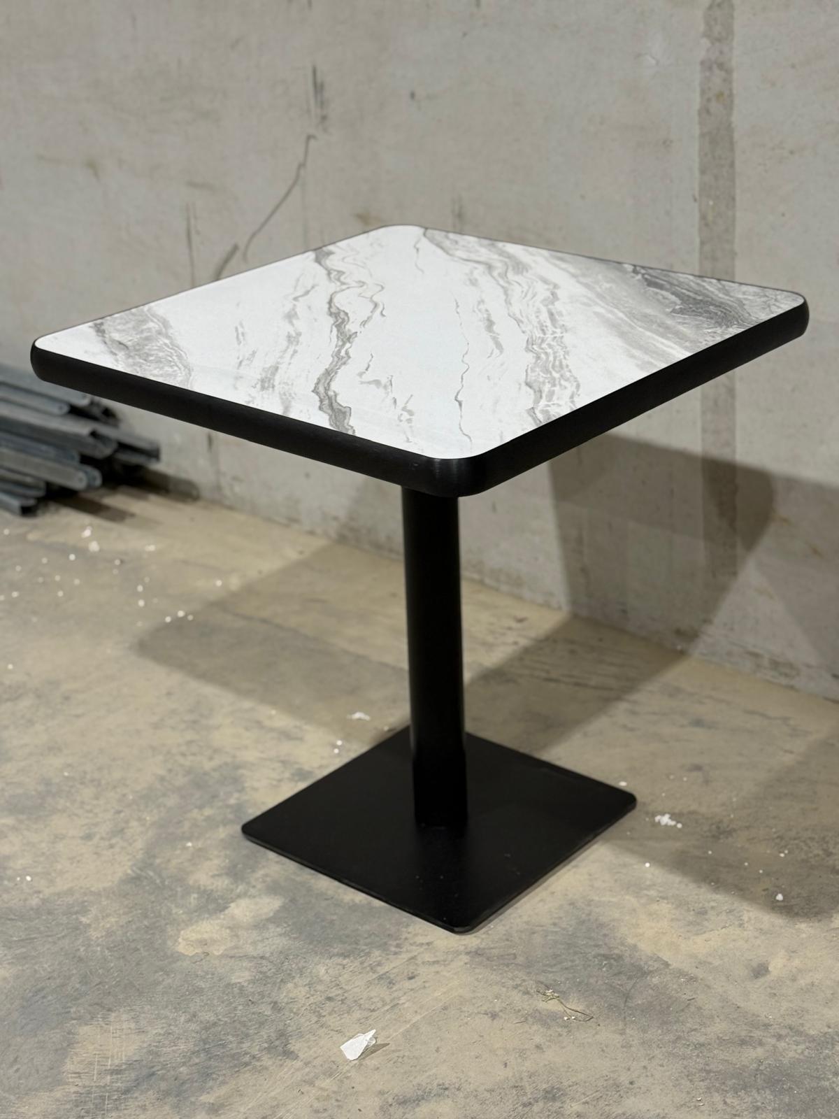White/Grey Marble Restaurant Table Black Base