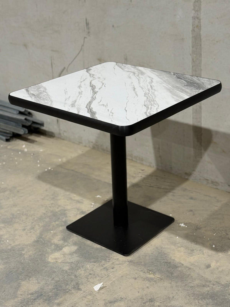 White/Grey Marble Restaurant Table Black Base