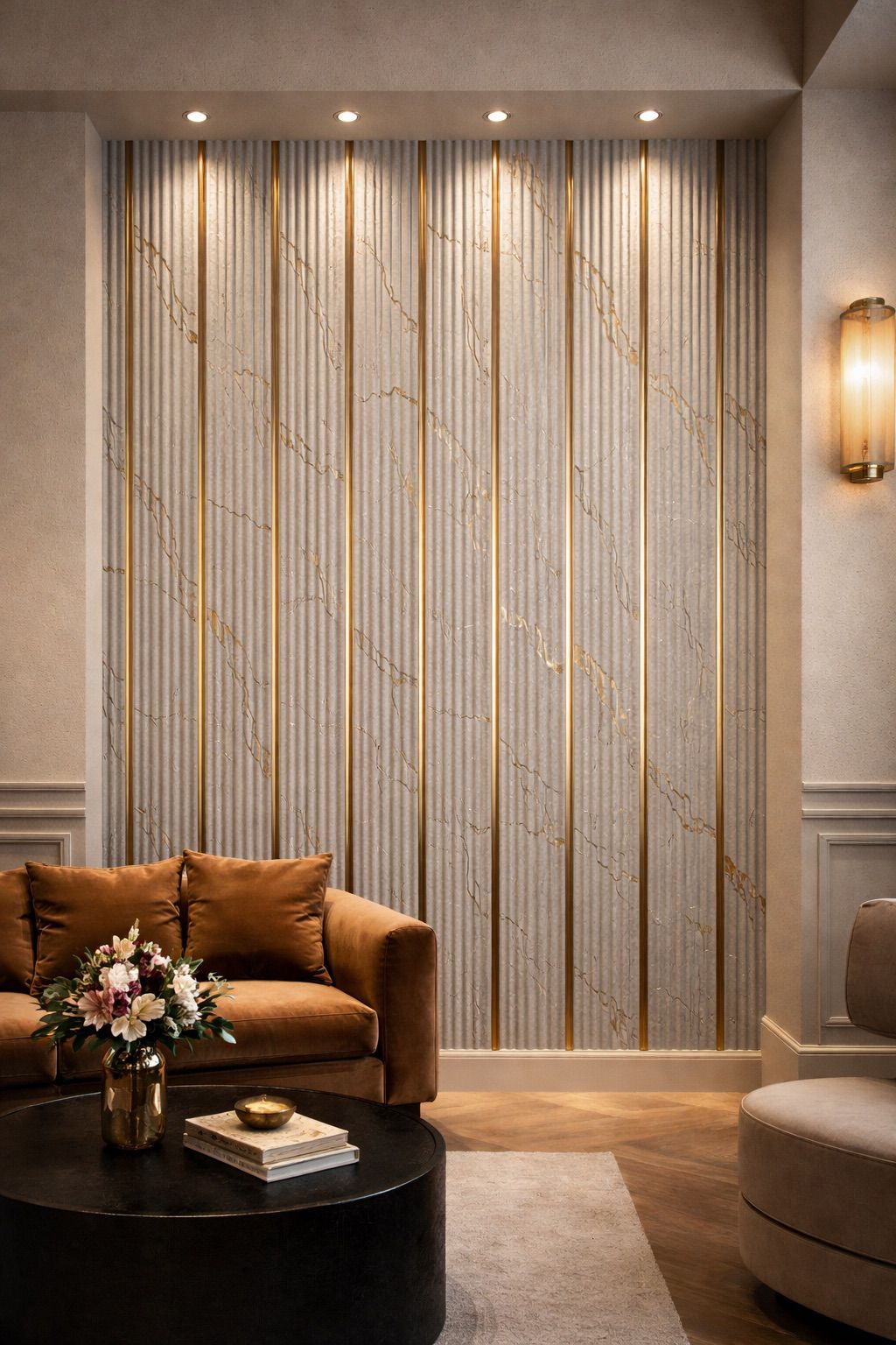 Grey/Gold Marble Effect Wall Panel