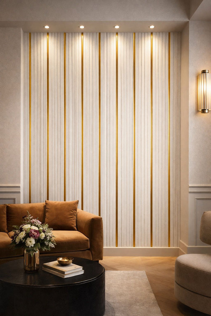 Grey/Gold Wood Effect Wall Panel