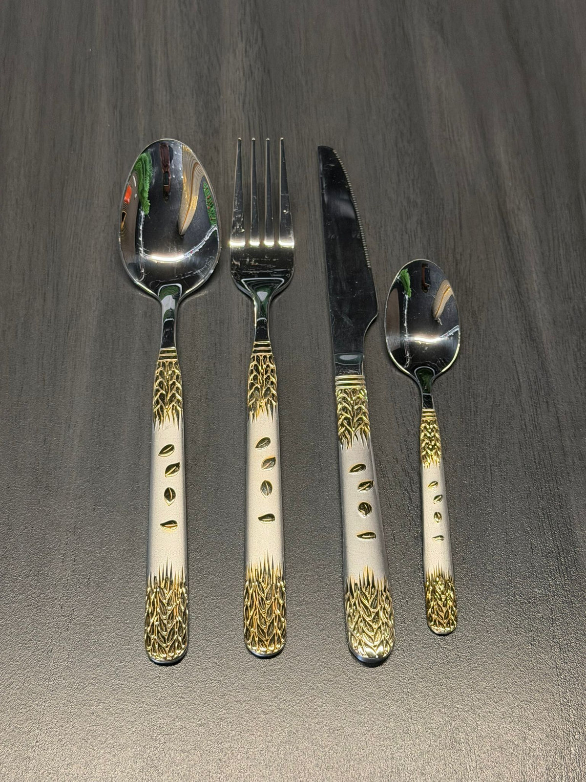 Premium Stainless Steel Cutlery Set with Gold Pattern Handle