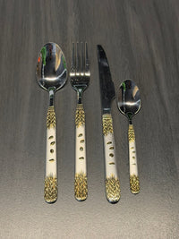 Premium Stainless Steel Cutlery Set with Gold Pattern Handle