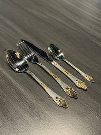 Premium Stainless Steel Cutlery Set with Gold Pattern Handle