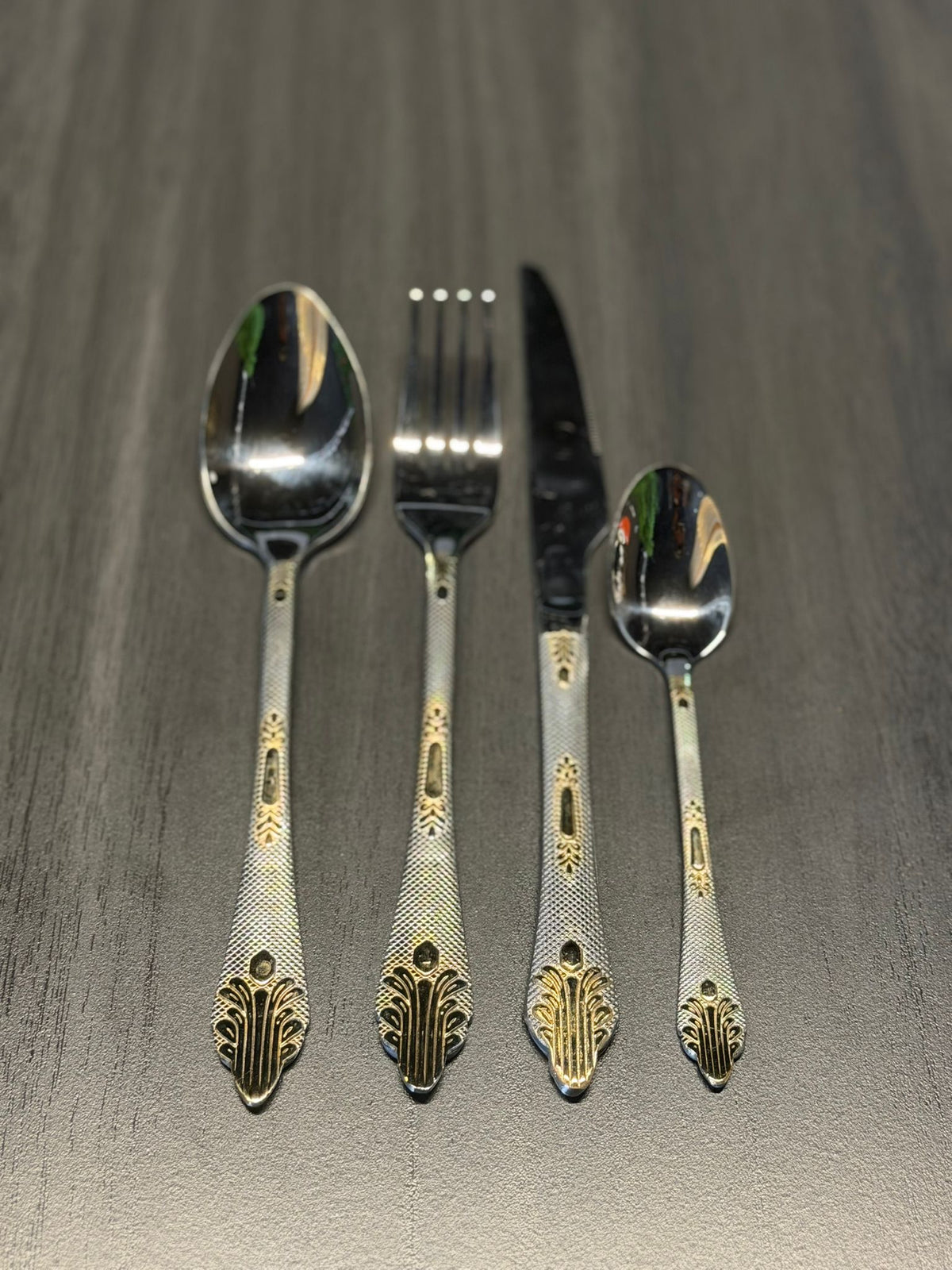 Premium Stainless Steel Cutlery Set with Gold Pattern Handle