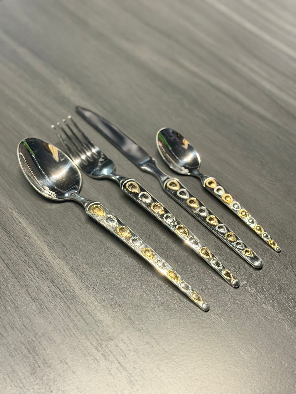 Premium Stainless Steel Cutlery Set with Gold Pattern Handle