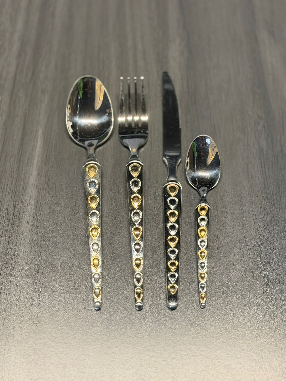 Premium Stainless Steel Cutlery Set with Gold Pattern Handle