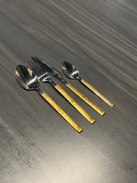Premium Stainless Steel Cutlery Set with Gold Pattern Handle