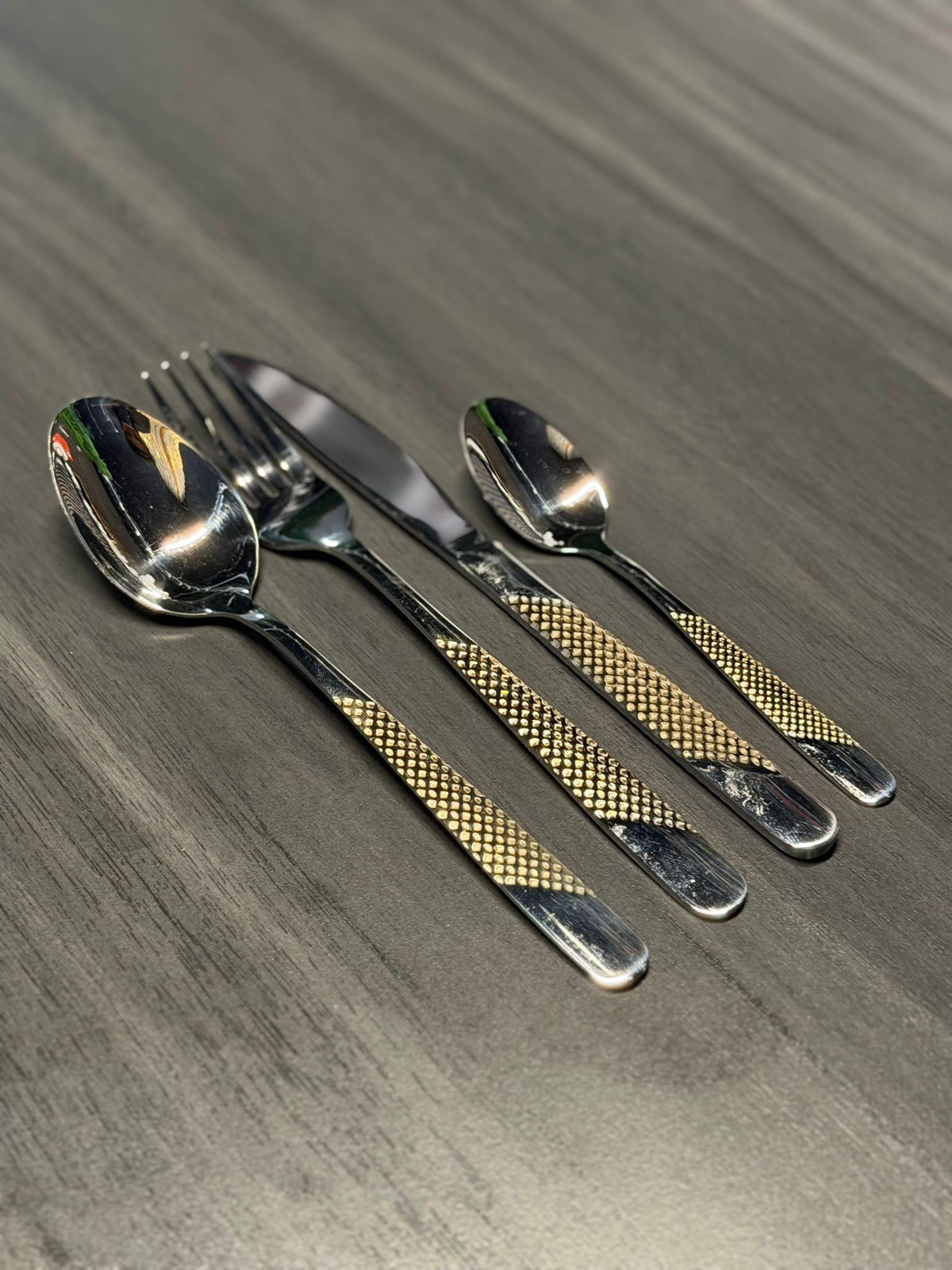 Premium Stainless Steel Cutlery Set with Gold Pattern Handle