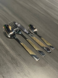 Premium Stainless Steel Cutlery Set with Gold Pattern Handle