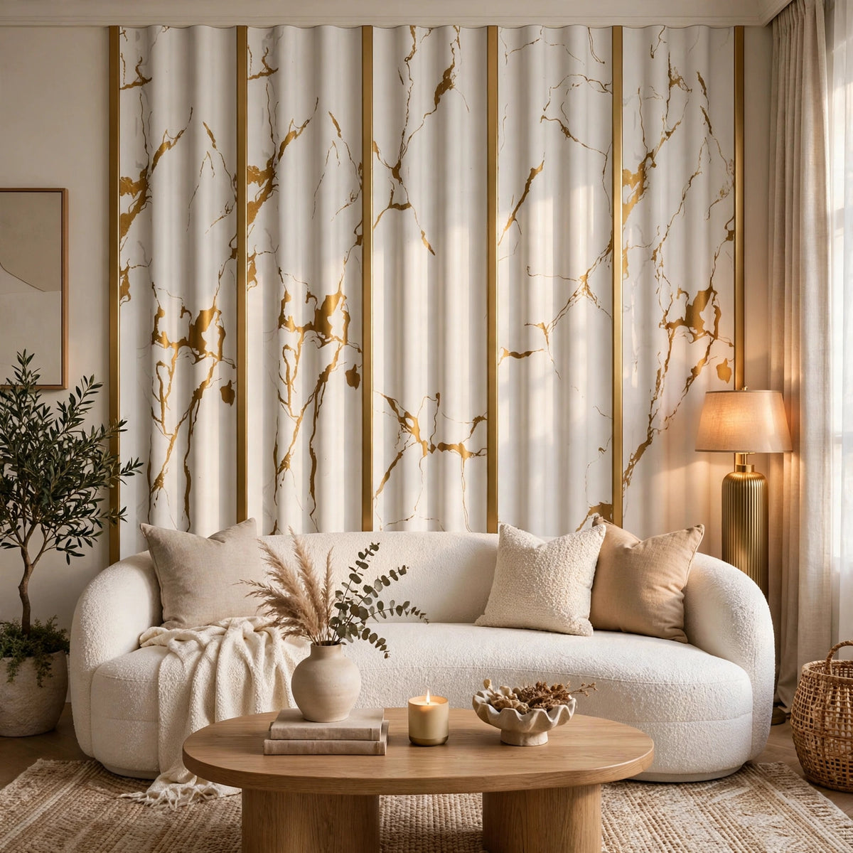 White/Gold Marble Effect Wall Panel